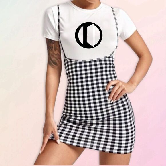 Gingham, Body Con, Mini Skirt Jumper - Picture 1 of 13